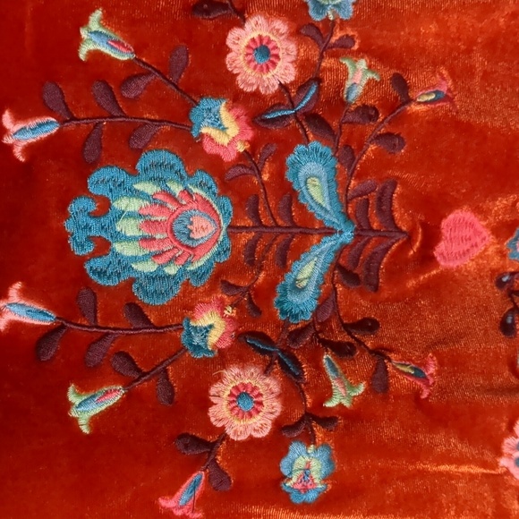 LYN AROUND* stretchy velvety embroidered fringed mini dress tunic top - Picture 3 of 10